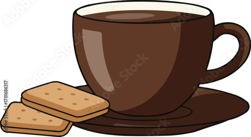 Flat Vector Coffee Cup with Biscuit Plate Minimal Illustration