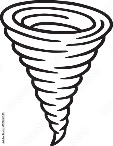 Tornado: A striking illustration of a swirling tornado, depicted with bold lines to emphasize its power and form.
