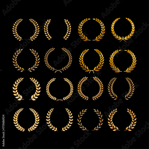 Golden Laurel Wreath Set – Victory and Award Symbol Collection