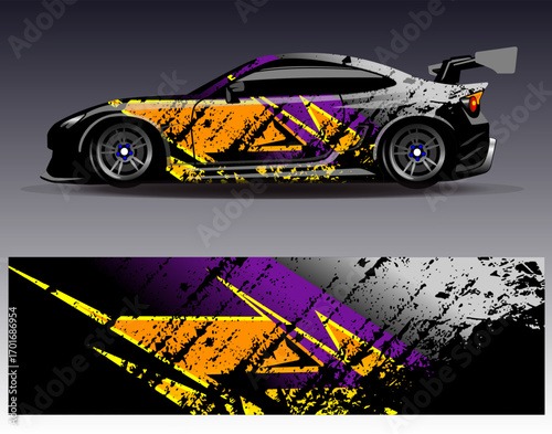 Car wrap design vector. Graphic abstract stripe racing background designs for vehicle, rally, race, adventure and car racing livery