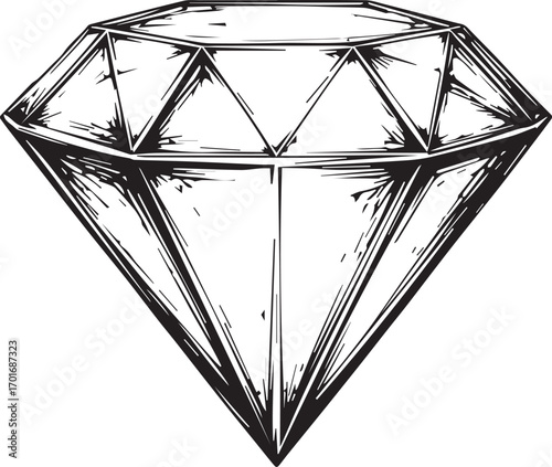 Sparkling Gem: A detailed illustration of a dazzling diamond, meticulously rendered in a classic style, the light and shadows dance across its facets creating an enchanting allure.