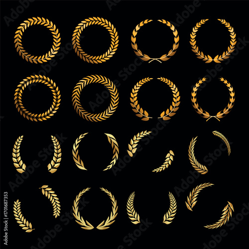 Golden Laurel Wreath Set – Victory and Award Symbol Collection