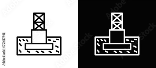 Building Foundation Icon In Black And White Filled Style