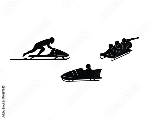 Dynamic silhouettes of bobsled athletes in action on a snowy track representing winter sports and competition