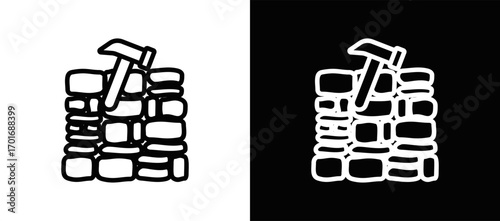 Stone Masonry Icon In Black And White Filled Style