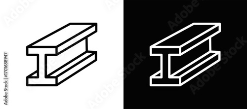 Steel Beam Icon In Black And White Filled Style