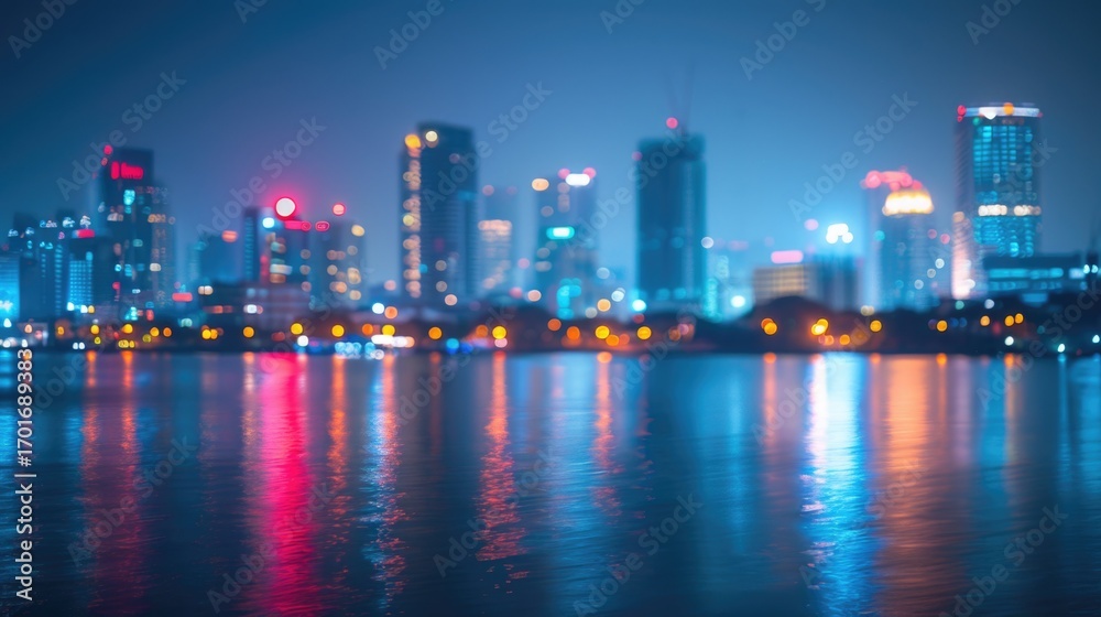 Fototapeta premium Skyscrapers, with views of twilight light from the sky, evening, blurred background.
