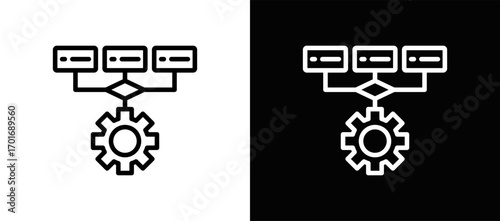 Process Automation Icon In Black And White Filled Style