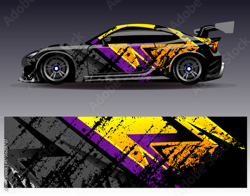 Car wrap design vector. Graphic abstract stripe racing background designs for vehicle, rally, race, adventure and car racing livery