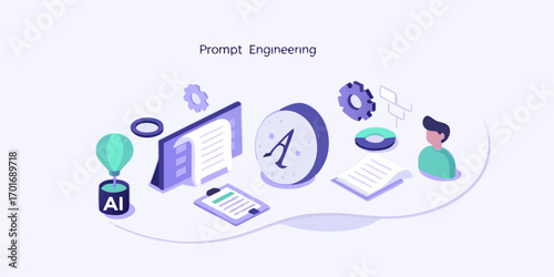 Conceptual illustration of prompt engineering for artificial intelligence development and optimization