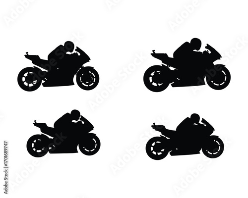 Dynamic silhouettes of sportbike motorcycles with riders in motion capturing speed and agility on a white background