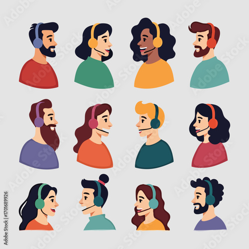 Modern International Podcast Day vector illustration collection featuring podcast ecosystem, genre icons, listener mind map, sound wave patterns, and community symbols in bold solid colors.