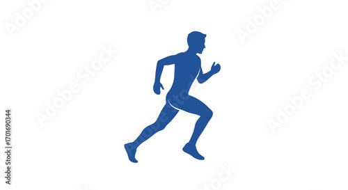 Blue silhouette of a man running, representing fitness, athletics, and healthy lifestyle, isolated