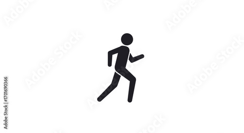 A simple black stick figure of a running man on a white background illustration for graphic design