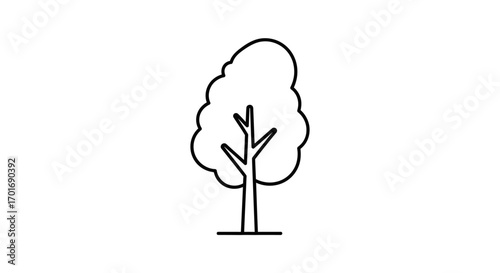 Simple minimalist tree illustration with black outlines on white backdrop suitable for design