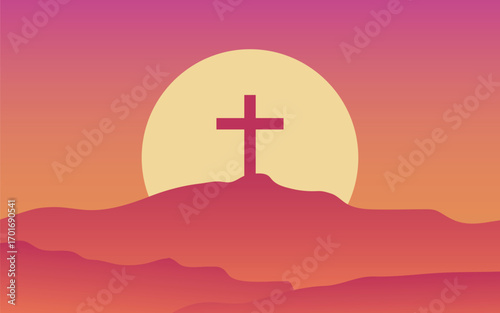 Biblical cross silhouette illustration. Ascension day of Jesus Christ, vector illustration