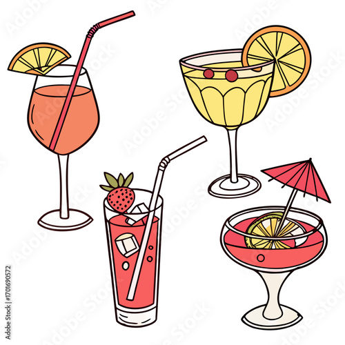set of cocktails and drinks