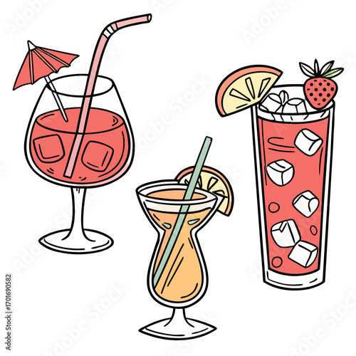 set of cocktails and drinks