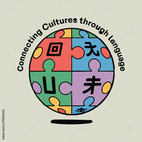 Modern vector design for International Translation Day with multilingual speech bubbles, language puzzle pieces, translation technology, and abstract language roots in flat colors.