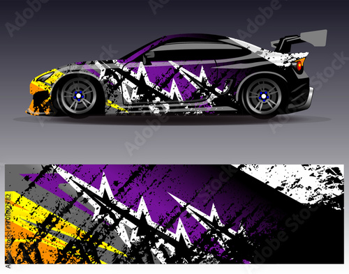 Car wrap design vector. Graphic abstract stripe racing background designs for vehicle, rally, race, adventure and car racing livery