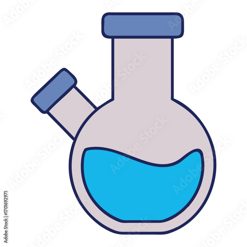 Blue liquid in lab flask vector science illustration