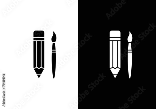 Creative Tools: A balanced composition in high contrast, this image showcases the fundamental tools of creation in the hands of the visual artist, emphasizing form and silhouette. 