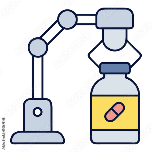 Robot Arm Pharmaceutical Automation Manufacturing Packaging Healthcare Icon