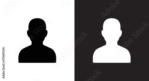 Silhouette Duo:  Minimalist silhouettes of a person standing against contrasting backgrounds - black on light and light on dark, offering a modern and versatile symbol of identity.
