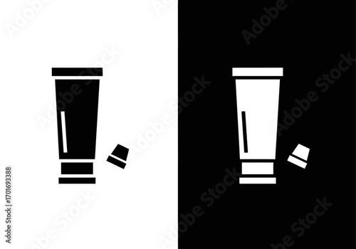 Simple Skincare: Black and white contrast a minimalist graphic illustration featuring a skincare tube, symbolizing self-care and beauty.