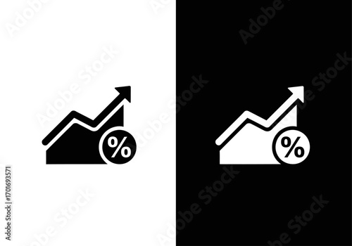 Financial Growth Icon: An upward trending arrow integrated with a percentage symbol, dynamically depicting financial gains, making it ideal for infographics and presentations on market performance.