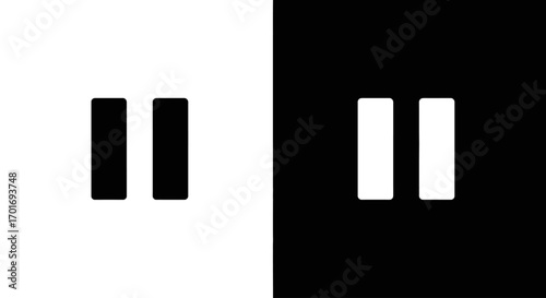 Pause Symbol in Contrasting Panels: Two stark panels showcasing the universally understood pause symbol in both positive and negative formats, embodying the fundamental concept of stopping or waiting.