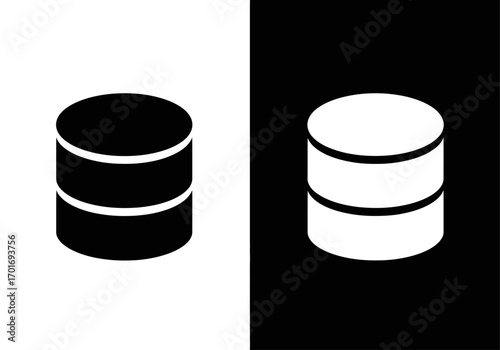 Database icon: Simple database icons in black and white, a symbol of digital information. This image provides a visual representation of database design.