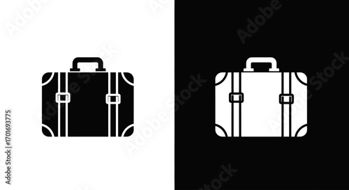 Suitcase Silhouette: A classic suitcase rendered in stark black and white, the sleek design highlighted against both dark and light backgrounds.