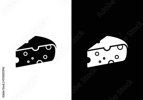 Cheese Delight: Minimalist cheese wedge design against a striking black and white backdrop, ideal for culinary concepts and food-related projects.