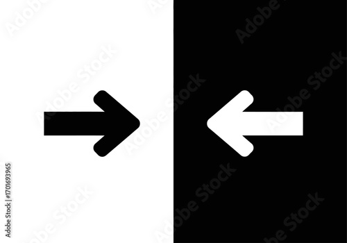 Opposite Arrows: A minimalistic visual study presents two contrasting arrows, one black, one white, each pointing in opposite directions, over a color-blocked background.