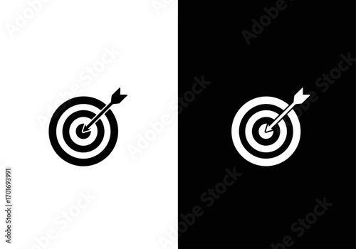 Target Logo in Black and White: Minimalist graphic featuring a bullseye and arrow, a metaphor for precision, focus, and goal-setting, Perfect for visual representation of success and strategy.