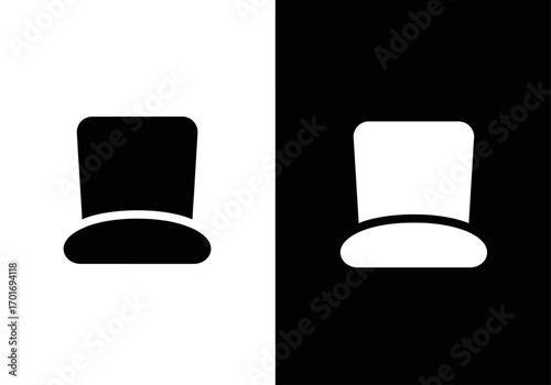 Top Hat Icon Design: A minimalist composition featuring an iconic top hat illustration, presented in both positive and negative space, and reflecting the elegance of classic style.