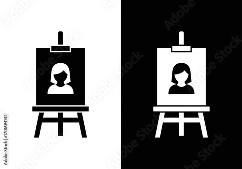 Artistic Duality: A minimalist vector graphic presents a painting on an easel, showcasing the contrast between light and dark, creation, and artistry.