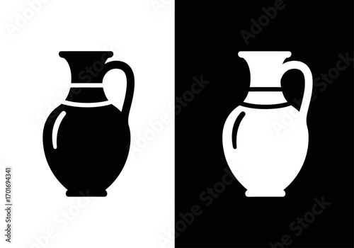 Earthenware Vase Icons: A striking visual representation of a classic earthenware vase, showcased in both black and white, creating a versatile and timeless design element.
