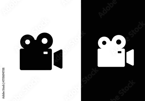Movie Camera Icons: A modern and artistic rendering of vintage movie camera, with its iconic silhouette, against a minimalist contrast background.
