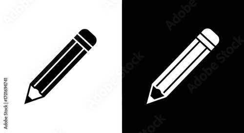 Dual Pencil: A stark and minimalist artistic composition featuring a pencil, rendered in both positive and negative space, to emphasize its graphic qualities, in monochrome. 
