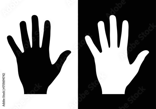 Harmony of Hand: A striking split image showcasing the intricate silhouette of a hand, half enveloped in stark black, the other gleaming pure white, symbolizing balance and duality in an abstract.