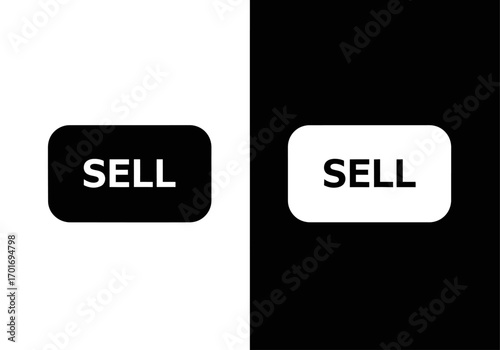 Sell Button Visual: A simple yet impactful design featuring the word SELL in a clean font, presented in both black on a white background and white on a black background.