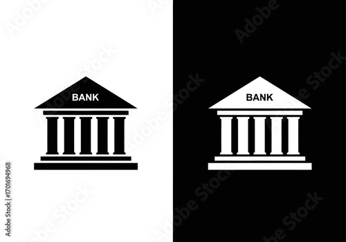 Bank Icon with Minimalist Design: A simple, monochrome rendering of a classic bank building icon, perfectly illustrating financial institutions and banking concepts.