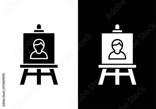 Artistic Display: A minimalist graphic captures the essence of creation. A classic easel proudly presents a self-portrait, symbolizing the passion and skill of an artist.