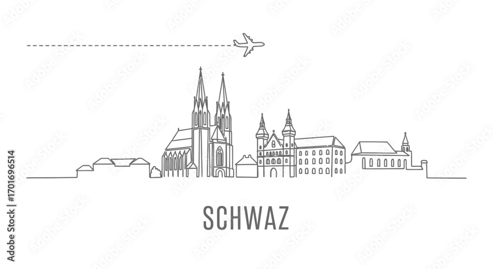 Fototapeta premium Schwaz Skyline Austria with Thin Line Icon.