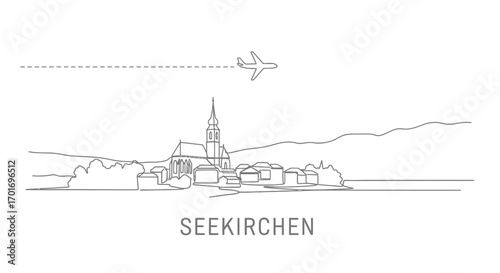 Seekirchen Austria Skyline Plane Minimalist.