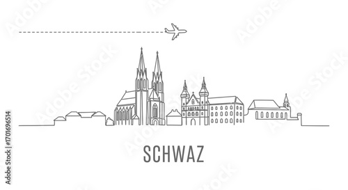 Schwaz Skyline Austria with Thin Line Icon.