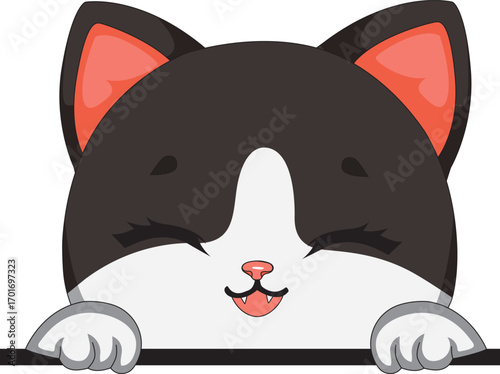 Cute Cartoon Cat Smiling Sticker Peeking Kitten Vector