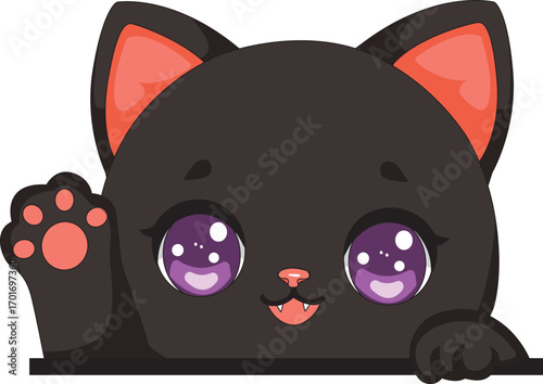Cat Peeking Over Edge Cartoon Kitten Kawaii Pet Illustration Clipart For Kids Animal Vector